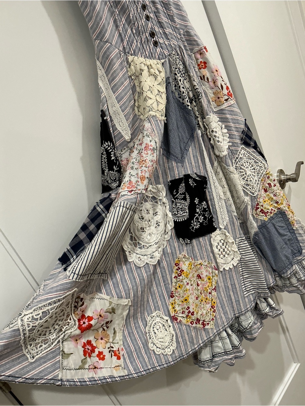 Pilcro Patchwork Midi Dress in Gray with Floral Accents - Picture 3 of 8